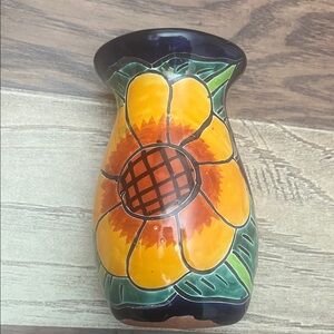 Handcrafted Floral Ceramic Vase - Multicolor, approximately 9 in